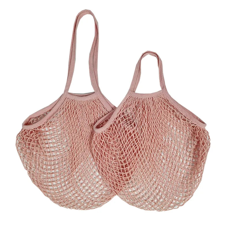 Sac Filet Réutilisable – Tote Bag Coton pour Fruits & Légumes en rose avec deux poignées pratiques