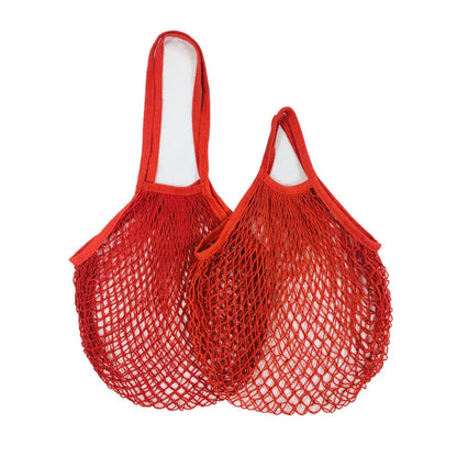Sac Filet Réutilisable – Tote Bag Coton pour Fruits & Légumes en rouge avec des anses confortables