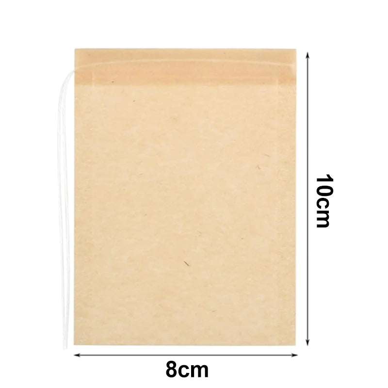 Sachets de Thé Jetables Naturels – Infusion Écologique en papier kraft mesurant 8cm x 10cm, parfaits pour préparer du thé.