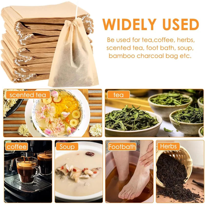 Sachets de Thé Jetables Naturels – Infusion Écologique en utilisation pour le thé, café, et herbes dans divers contextes