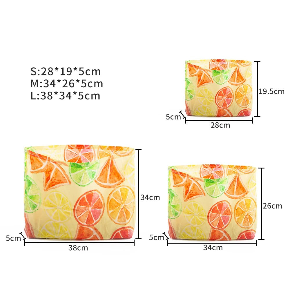Sacs en cire d’abeille réutilisables pour conserver les aliments avec motifs de fruits colorés, tailles S, M et L