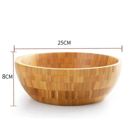 Saladier en bambou naturel élégant de 25 cm de diamètre, parfait pour préparer et servir vos recettes avec style.