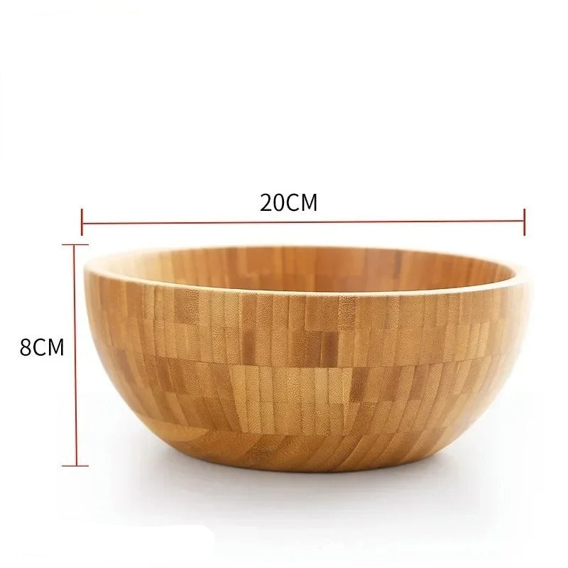 Saladier en bambou naturel, élégance artisanale pour préparer et servir vos recettes, mesurant 20cm de diamètre.