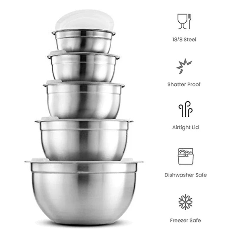 Ensemble de saladier Inox avec couvercle Bol à mélanger hermétique pour cuisine et pâtisserie empilables en acier inoxydable