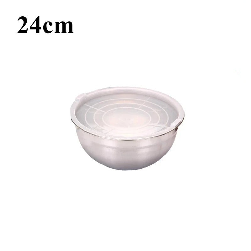 Saladier Inox avec Couvercle Bol à Mélanger Hermétique pour Cuisine et Pâtisserie de 24 cm