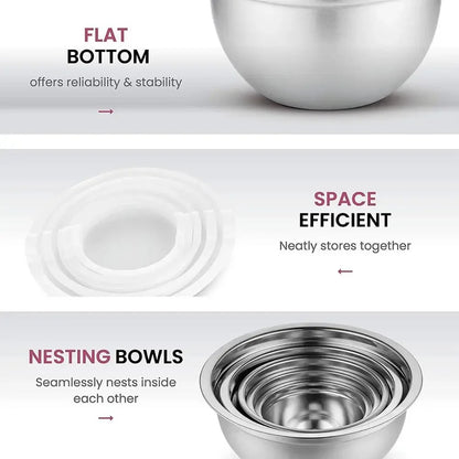 Saladier Inox avec Couvercle Bol à Mélanger Hermétique pour Cuisine et Pâtisserie avec fond plat et empilable