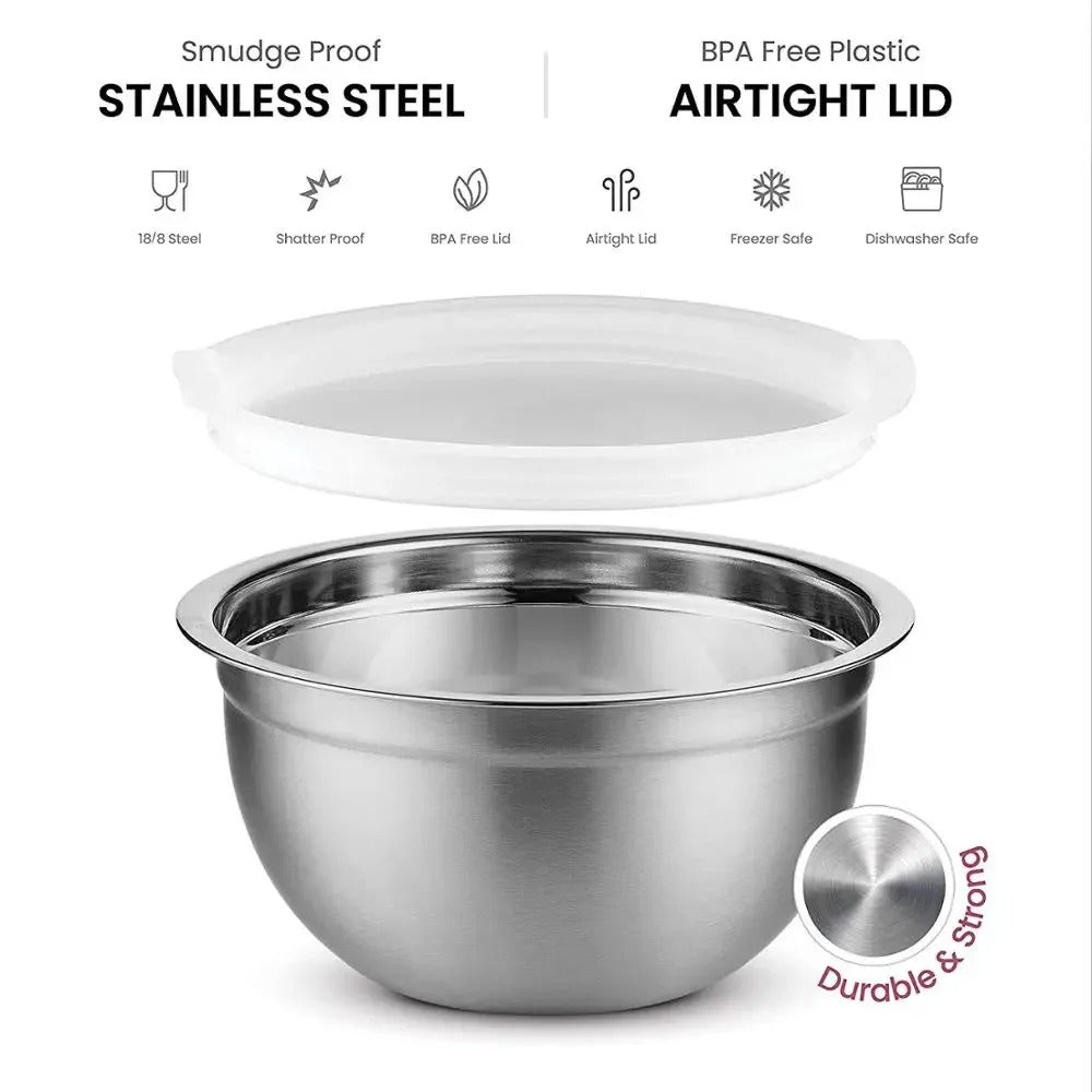 Saladier Inox avec Couvercle Bol à Mélanger Hermétique pour Cuisine et Pâtisserie en acier inoxydable résistant