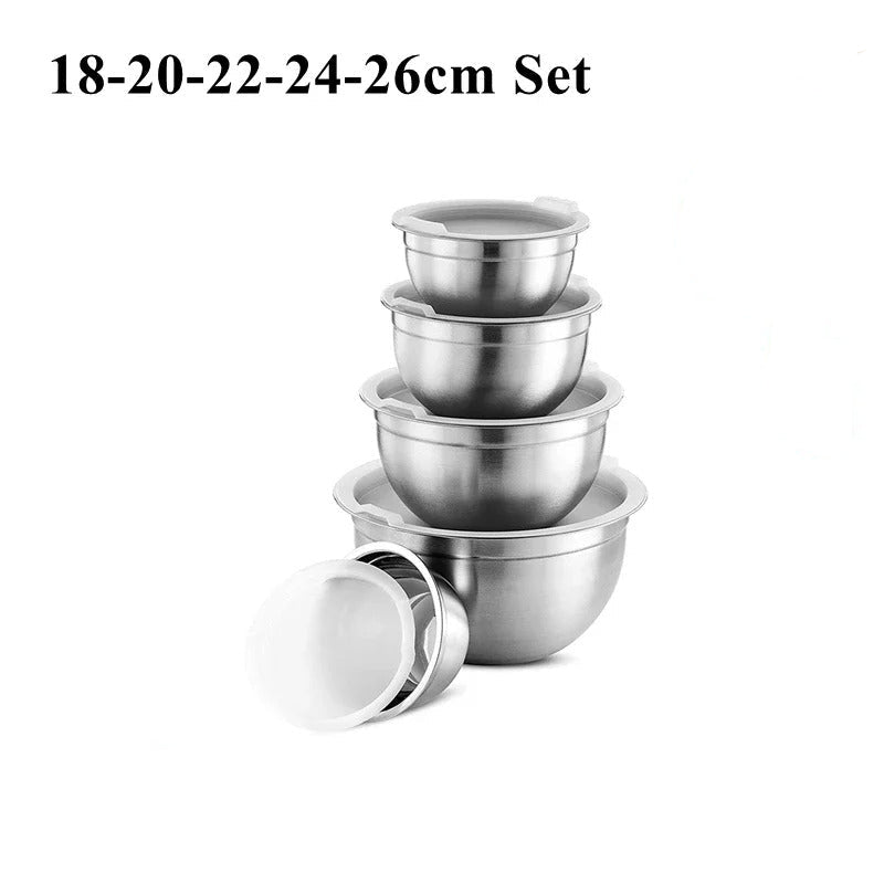Ensemble de saladier Inox avec couvercle bol à mélanger hermétique pour cuisine et pâtisserie, 18-20-22-24-26cm