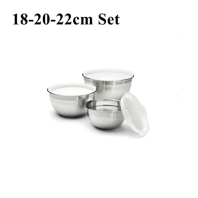 Saladier Inox avec Couvercle Bol à Mélanger Hermétique pour Cuisine et Pâtisserie avec trois tailles différentes