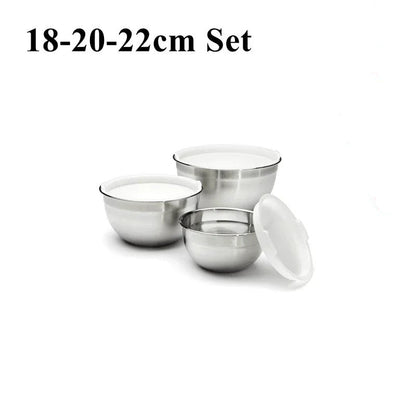 Saladier Inox avec Couvercle Bol à Mélanger Hermétique pour Cuisine et Pâtisserie avec trois tailles différentes