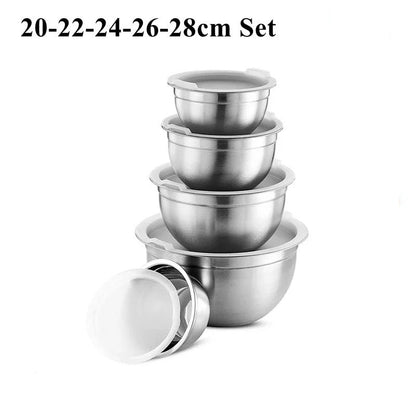 Ensemble de saladier Inox avec couvercle bol à mélanger hermétique pour cuisine et pâtisserie de 20 à 28 cm