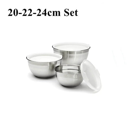 Saladier Inox avec Couvercle Bol à Mélanger Hermétique pour Cuisine et Pâtisserie, ensemble de 3 tailles.