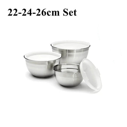 Set de 3 Saladier Inox avec Couvercle Bol à Mélanger Hermétique pour Cuisine et Pâtisserie de 22-24-26cm