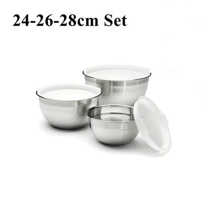 Saladier Inox avec Couvercle Bol à Mélanger Hermétique pour Cuisine et Pâtisserie, ensemble de 24-26-28cm.
