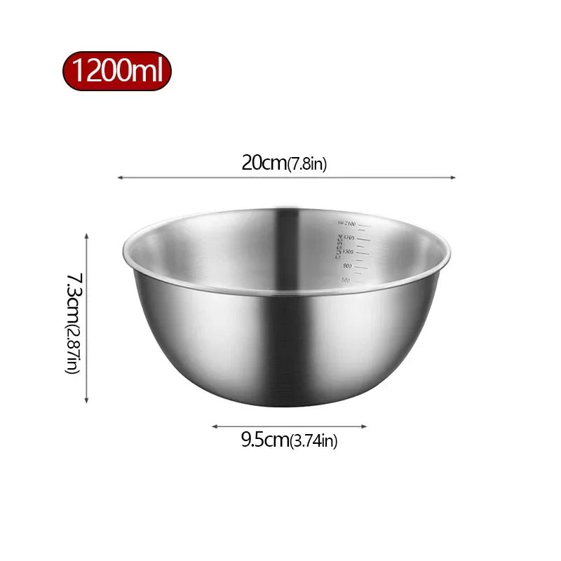 Saladier inox pâtisserie avec graduation en acier inoxydable 304 anti brûlure de 1200ml, diamètre 20cm