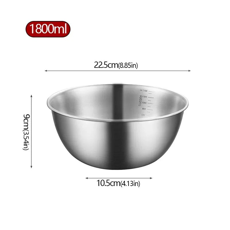 Saladier inox pâtisserie avec graduation Bol en acier inoxydable 304 anti brûlure de 1800 ml et dimensions précises
