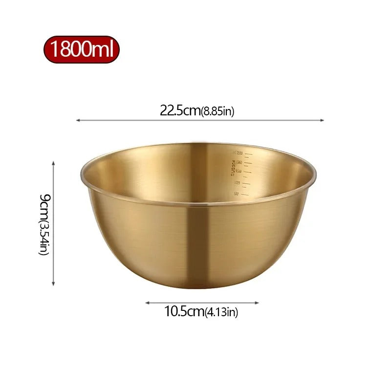 Saladier inox pâtisserie avec graduation Bol en acier inoxydable 304 anti brûlure de 1800ml en or