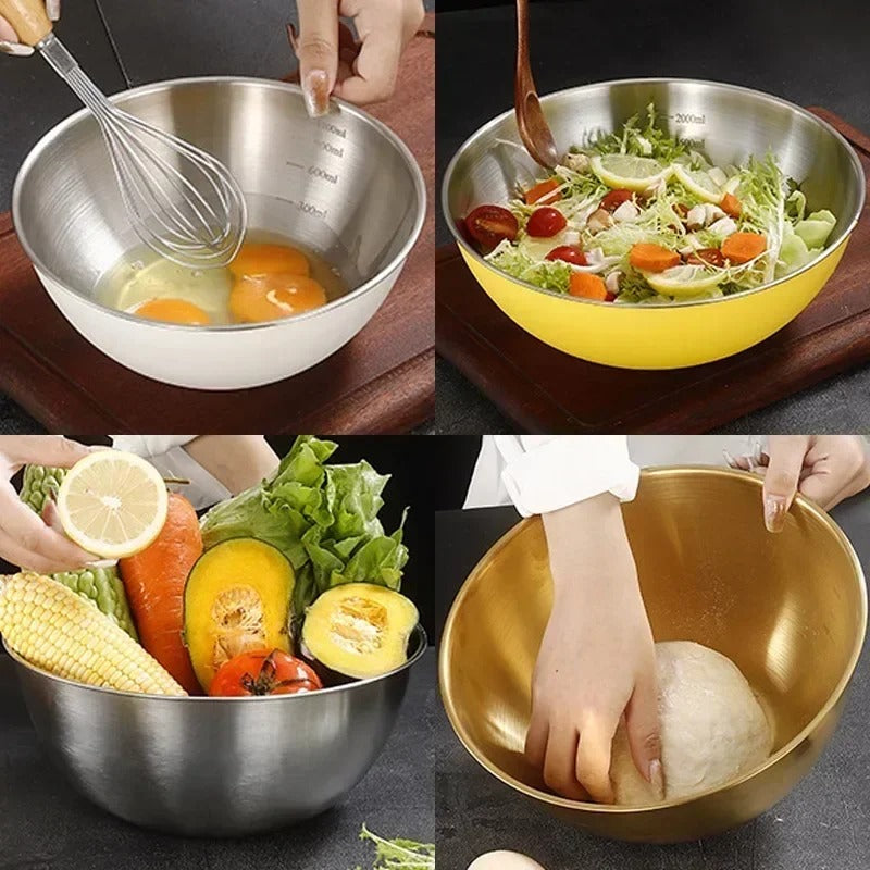 Saladier inox pâtisserie avec graduation Bol en acier inoxydable 304 anti brûlure pour mélanger et préparer des ingrédients