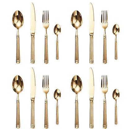 Service de couverts inox gravés – Set cuillère fourchette couteau élégant avec finition dorée