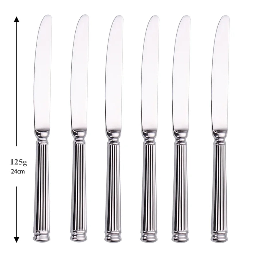 Service de couverts inox gravés – Set cuillère fourchette couteau avec six couteaux élégants en acier inoxydable