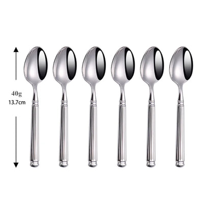 Service de couverts inox gravés – Set cuillère fourchette couteau avec six cuillères brillantes de 13.7 cm