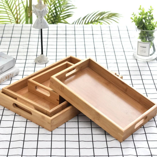 Plateau en Bambou avec Poignées – Service & Déco, set de plateaux en bambou de différentes tailles