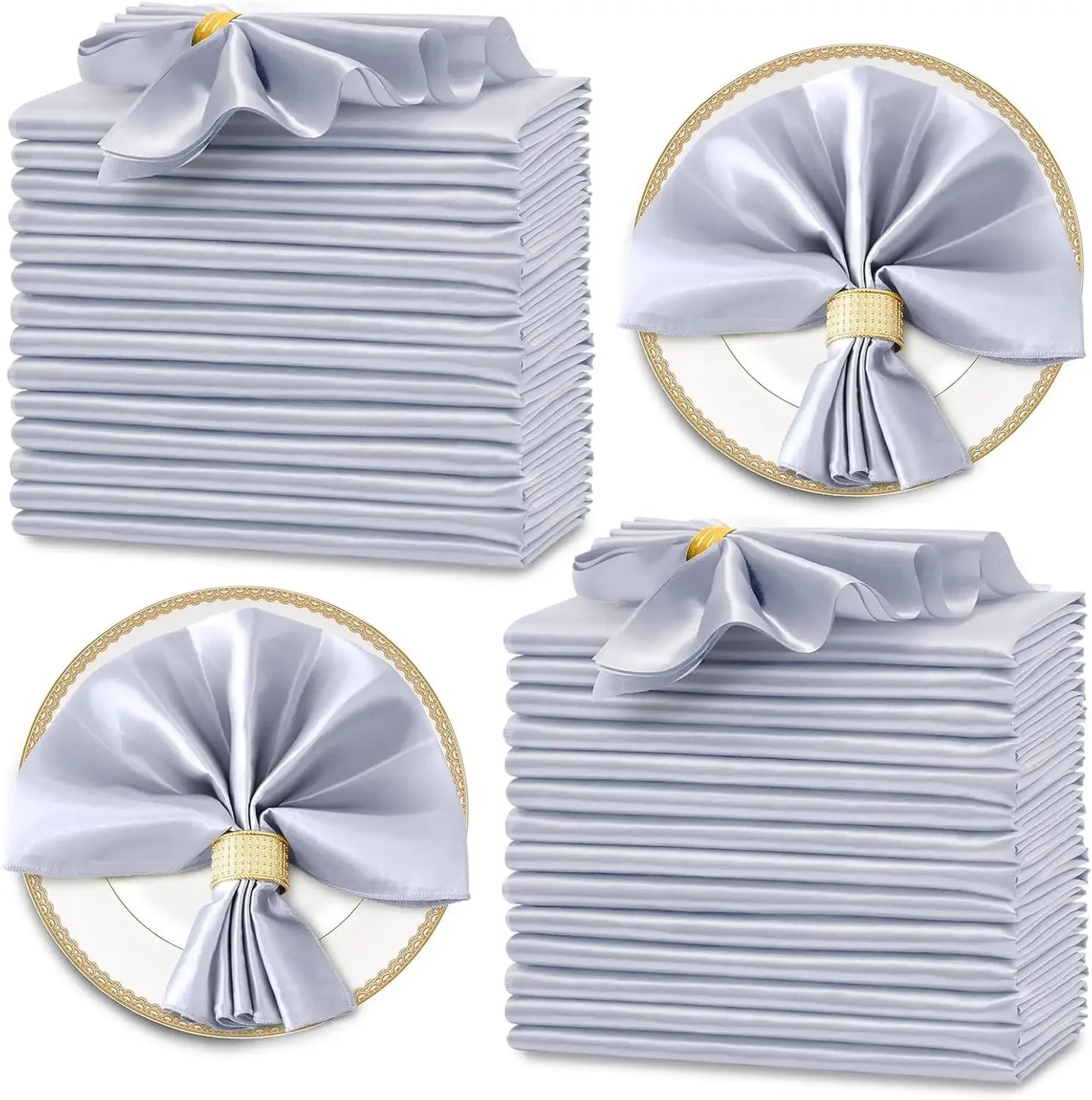 Lot de 12 Élégantes Serviettes de Table Satinées en gris clair pour des repas raffinés