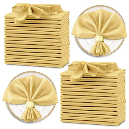 Lot de 12 Serviettes de Table Satinées Élégantes en Jaune pour dîners raffinés