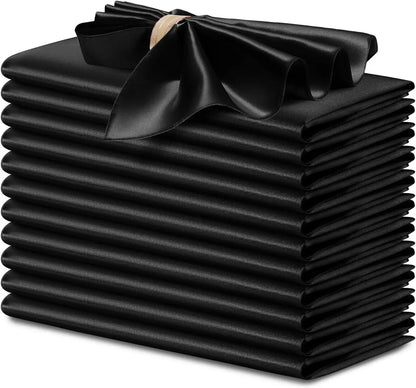 Lot de 12 Élégantes Serviettes de Table Satinées Noires Bien Plieuses pour Table Rérenseignée