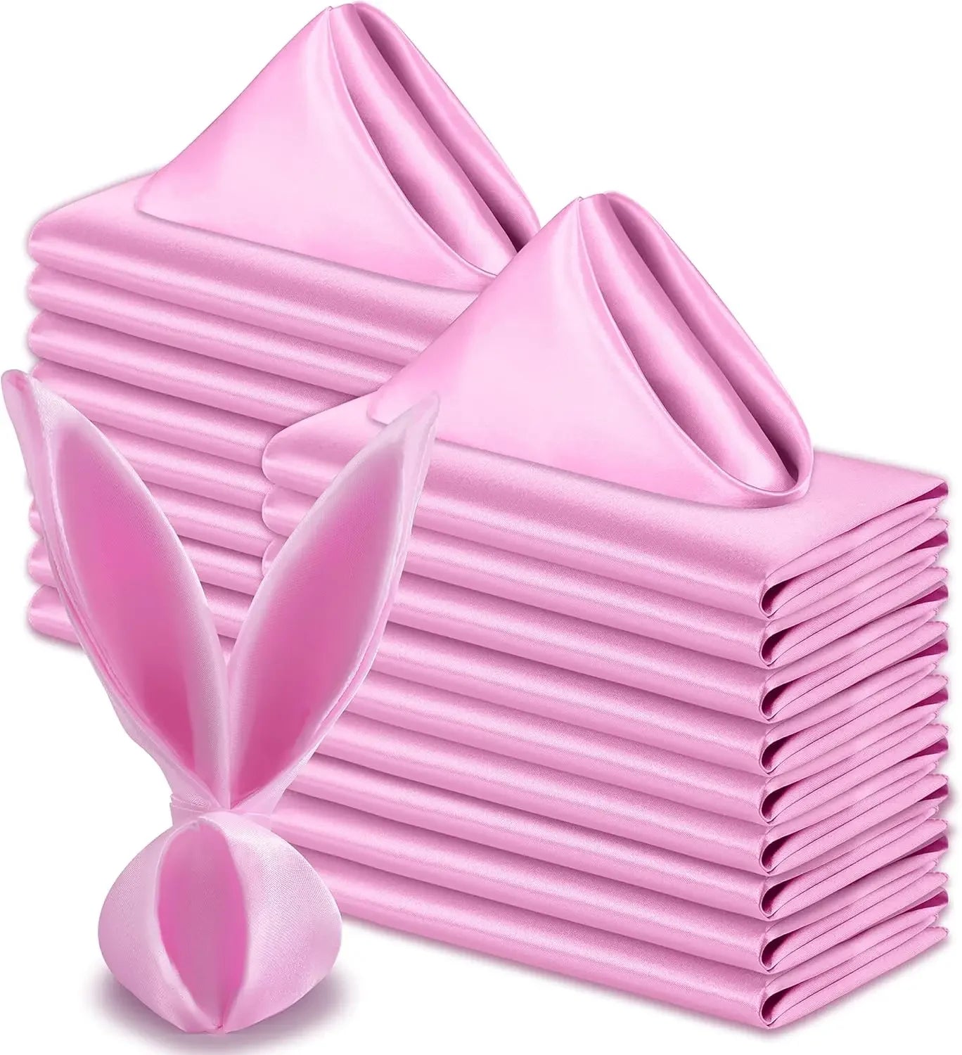 Serviettes de Table Satinées Lot de 12 Élégantes en rose avec pliage festif en forme de lapin