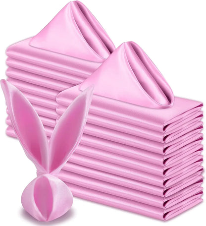 Serviettes de Table Satinées Lot de 12 Élégantes en rose avec pliage festif en forme de lapin