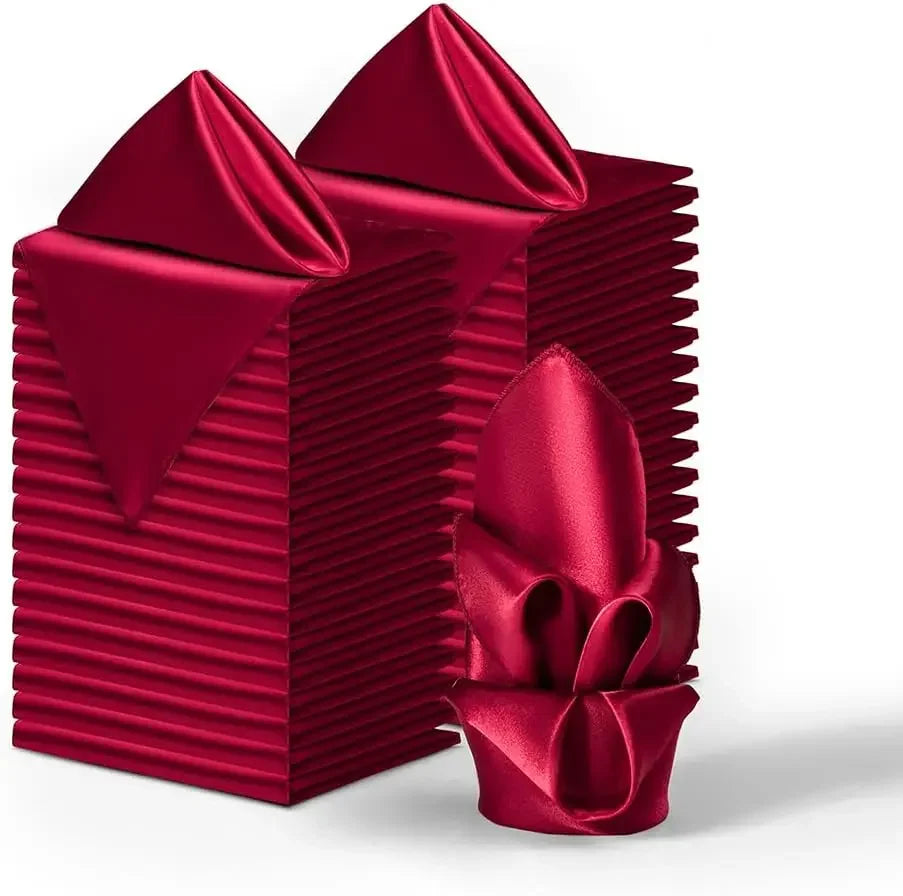 Lot de 12 Élégantes Serviettes de Table Satinées en rouge pour des dîners raffinés