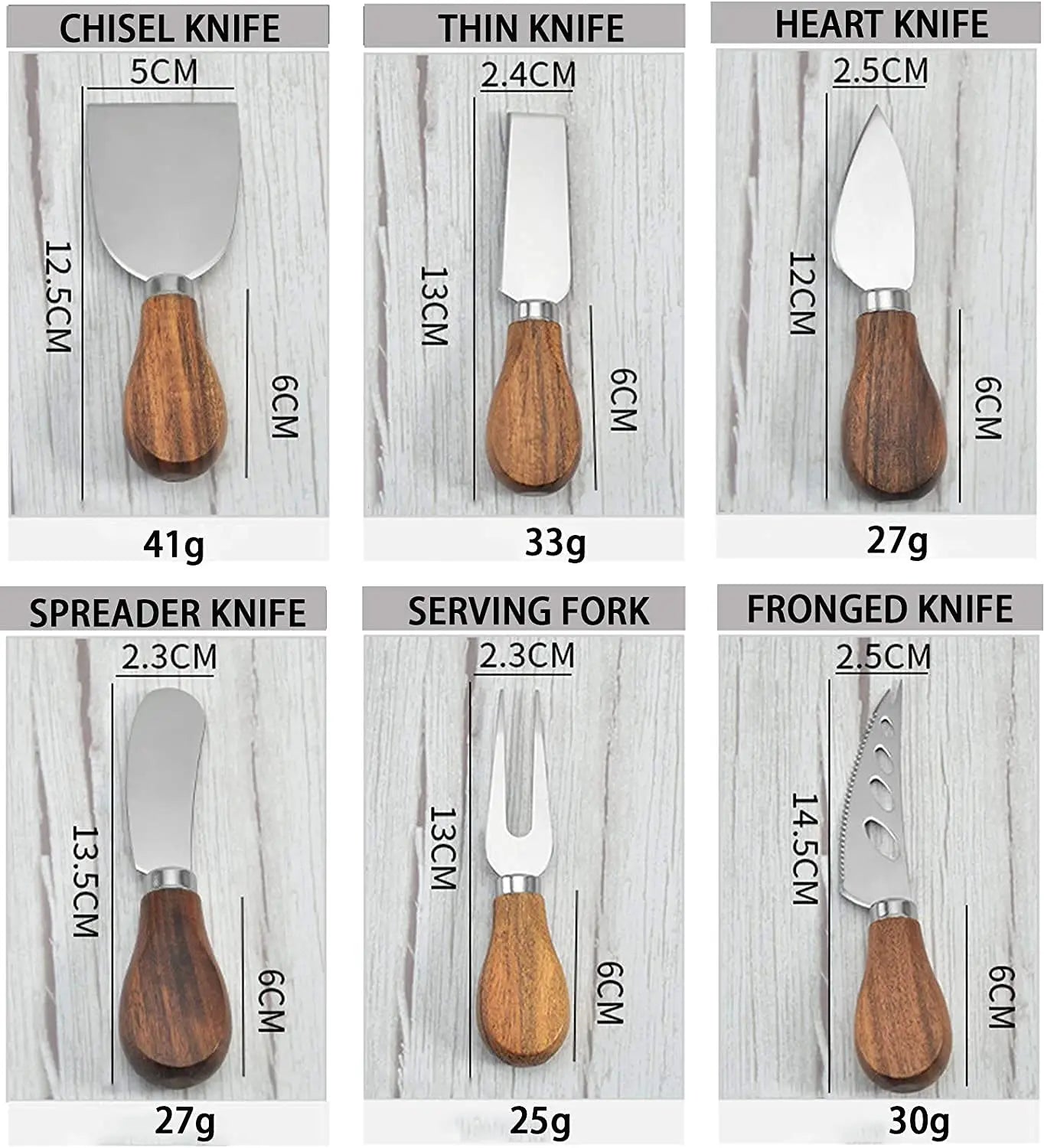 Set de 6 Couteaux à Fromage en Inox avec manches en bois pour un plateau de fromages classique