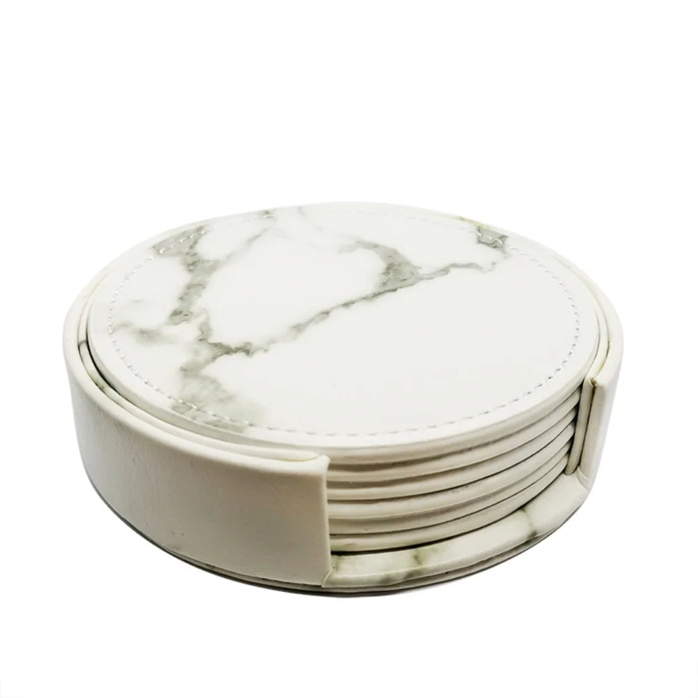 Set de 6 Dessous de Verre en similicuir avec Support élégant et design marbré pour protection des surfaces