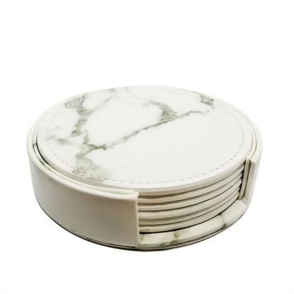 Set de 6 Dessous de Verre en similicuir avec Support élégant et design marbré pour protection des surfaces
