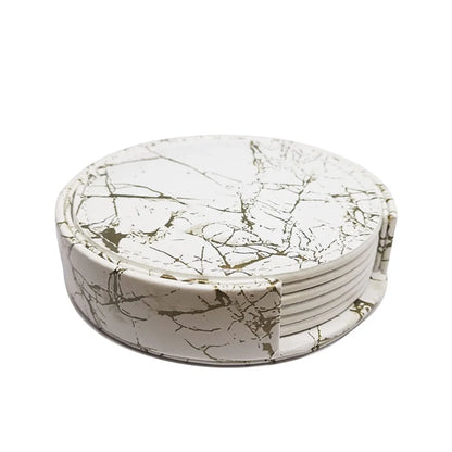 Set de 6 Dessous de Verre en similicuir avec Support au design marbré élégant pour protection de surfaces