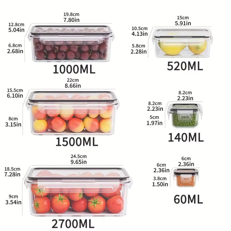 Set de boîtes meal prep hermétiques 6 pièces contenant des fruits et légumes dans divers formats