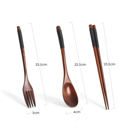 Set de Couverts en Bois 3 Pièces – Cuillère, Fourchette, Baguettes avec poignées antidérapantes