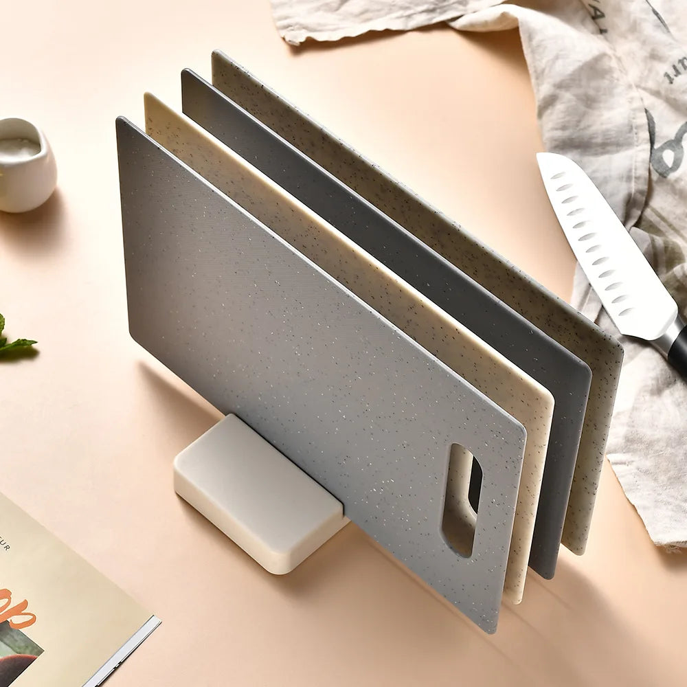 Set de Planches à Découper avec Support Compact en plastique recyclé gris et beige pour cuisine organisée