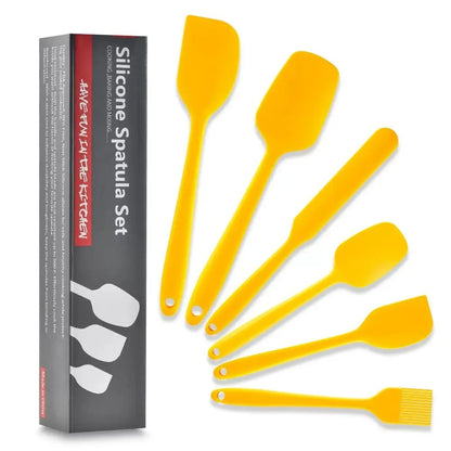 Ensemble de spatules silicone cuisine souple résistante chaleur pour racler et mélanger facilement avec sept pièces jaunes