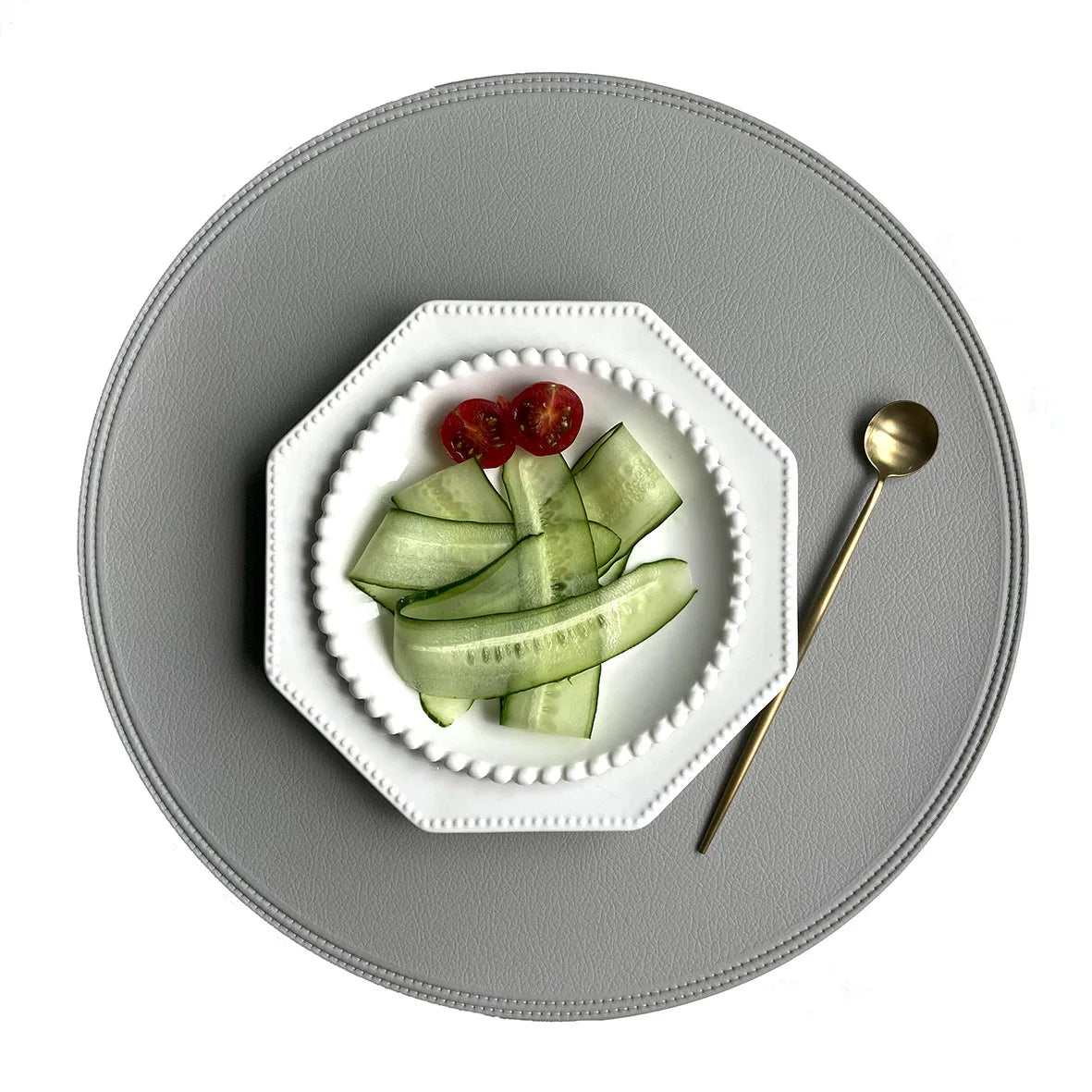 Sets de Table Antidérapants Double Face – Style Américain avec assiette octogonale et cuillère dorée