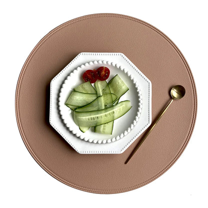 Sets de Table Antidérapants Double Face – Style Américain en simili cuir beige avec assiette et couverts