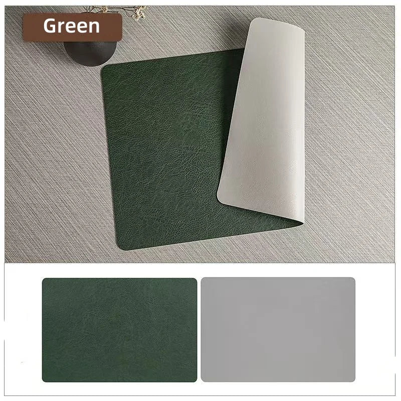 Sets de table design en cuir vert et gris – Résistants et faciles à nettoyer pour une élégance de table.