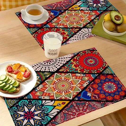 Sets de Table Jacquard Fleuri – Polyester & Coton 4 pièces avec motifs colorés 