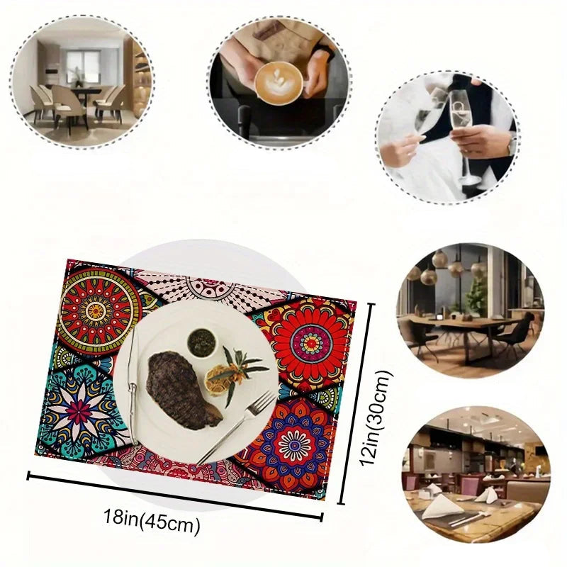 Sets de Table Jacquard Fleuri – Polyester & Coton 4 pièces avec motifs colorés pour une belle présentation de table