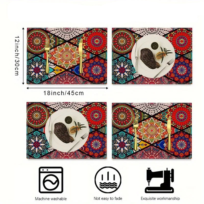 Sets de Table Jacquard Fleuri – Polyester & Coton 4 pièces avec motifs colorés et design artisanal
