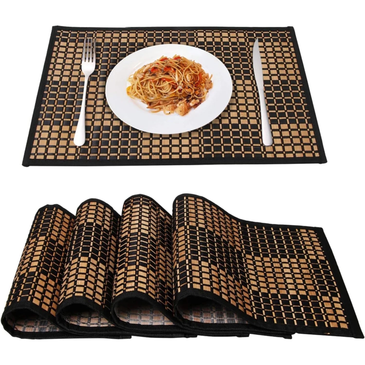Sets de Table Rectangulaires en Bambou Naturel Lot de 4 avec design moderne pour repas élégants