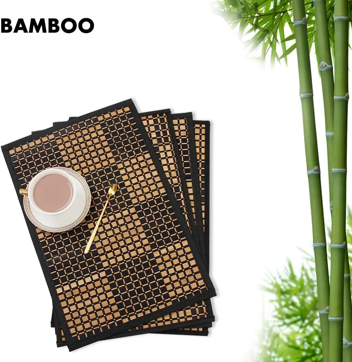 Sets de Table Rectangulaires en Bambou Naturel Lot de 4 avec motifs en treillis, parfaits pour un repas élégant