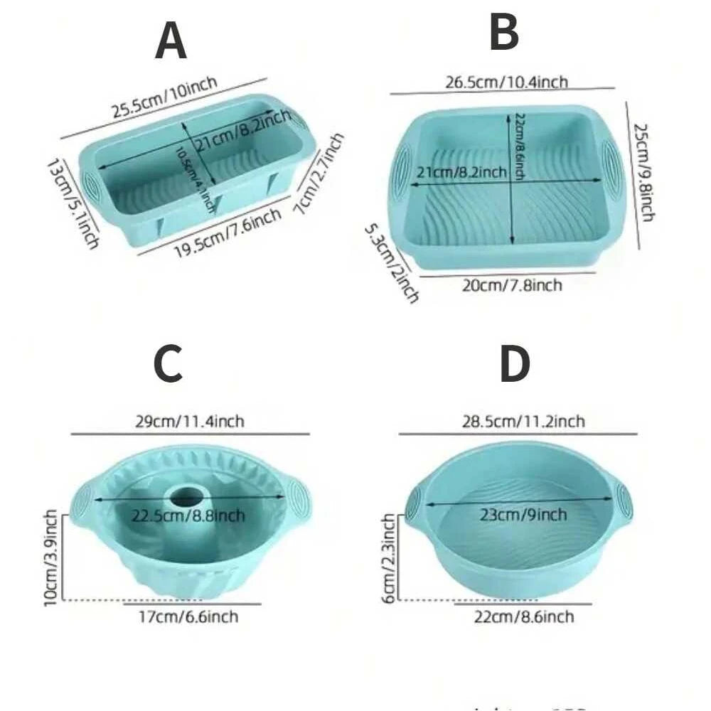 Moules Gâteaux Silicone Variés – Cuisson Facile avec plusieurs formes rectangulaires et rondes bleues