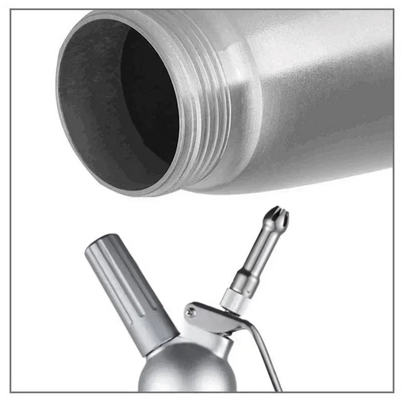 Siphon à Chantilly Professionnel Inox 500ml 1000ml avec tête en métal et bouchon supérieur pour une utilisation facile